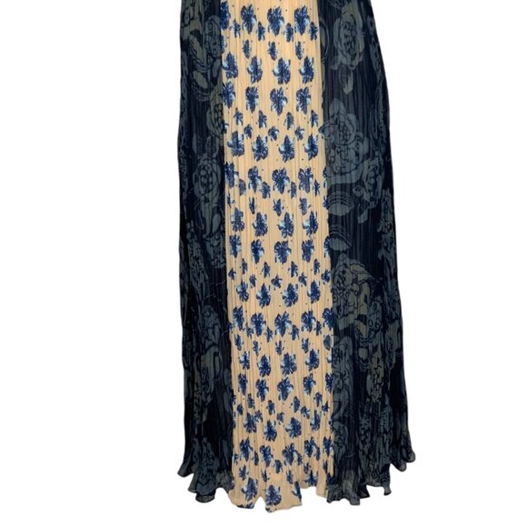 Sundance Maxi Dress 2 Blue Floral Colorblock Pleated Sleeveless Coastal Bohemian - Picture 8 of 12